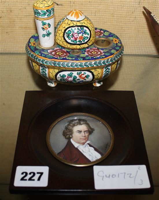 Miniature of Beethoven & ceramic inkwell